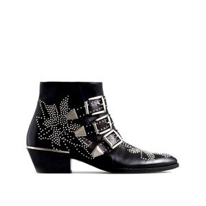 Black Studded Leather Ankle Boots – Size 39